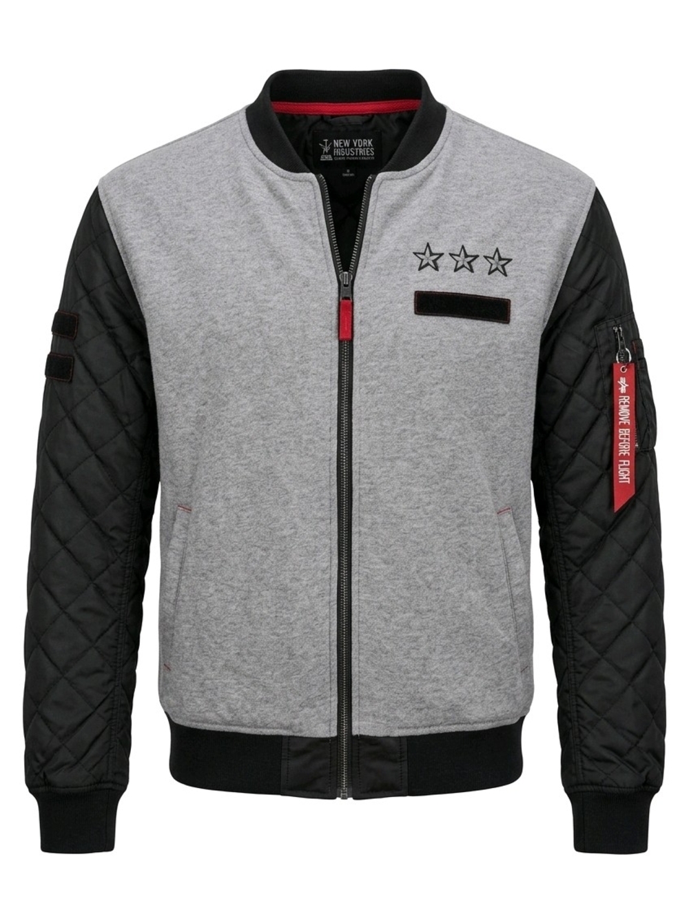 Raw Yarn Industries Men’s Grey & Black Quilted Sleeve Bomber Jacket